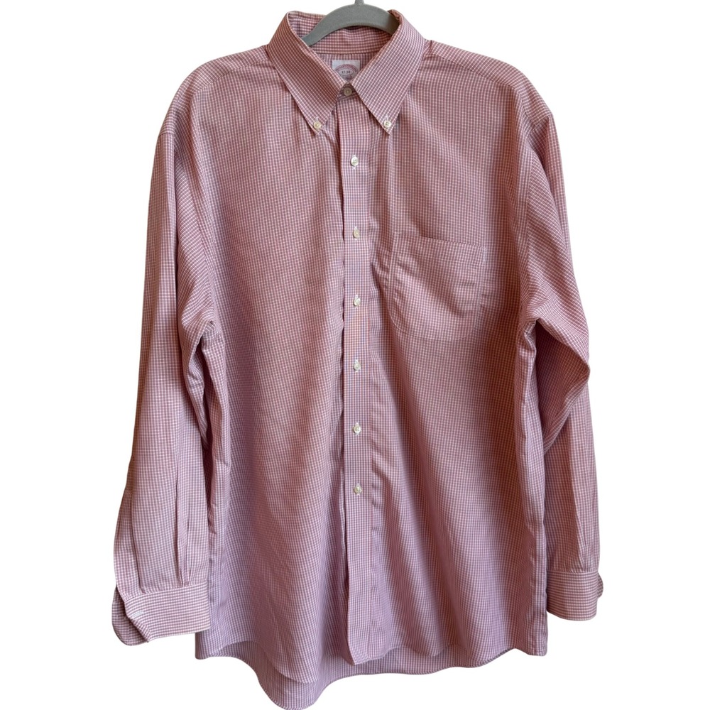 Brooks Brothers Madison Dress Shirt 17-34 Red White Micro Check Supima Cotton